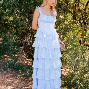 Elegant Sling Square Neck Ruffles Backless Patchwork Folds Printed Maxi Dress