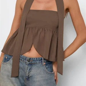 Elegant Solid Color Ruffles Hem Strapless Off-Shoulder Tube Tops With Scarf