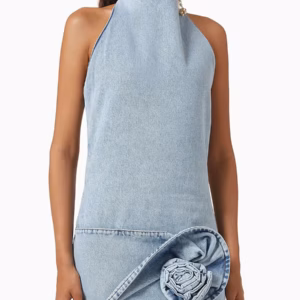 Elegant Solid Spliced Appliques Minimalist Halter Sleeveless High Waist Mini Dress