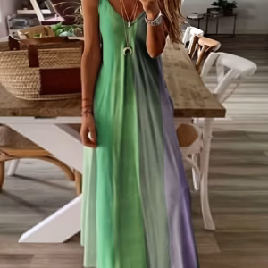 Elegant Spaghetti Strap Printed Slip Ankle Length Loose Maxi Dress