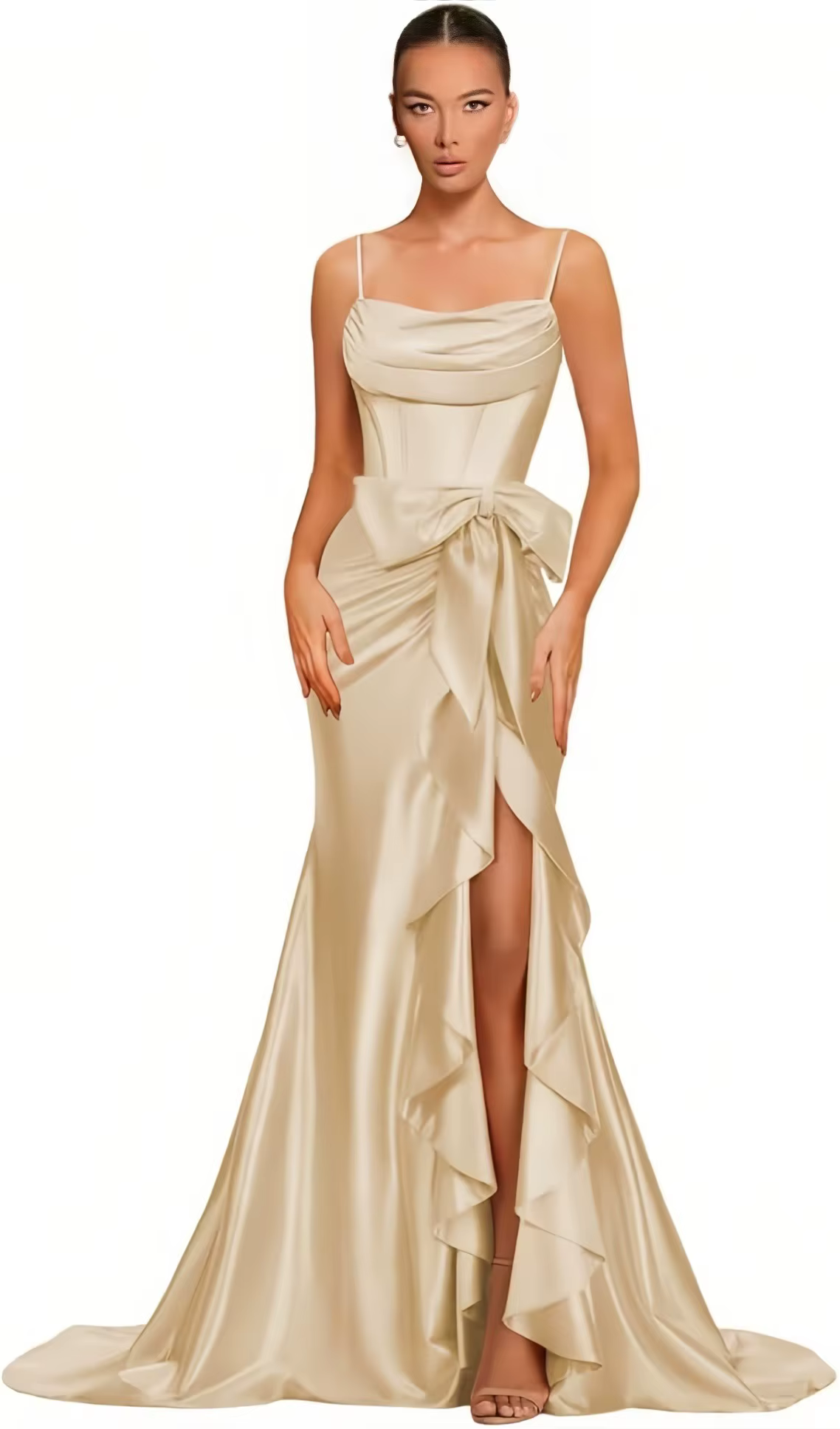 Elegant Spaghetti Straps Satin off Shoulder Backless Cocktail Prom Maxi Dresses