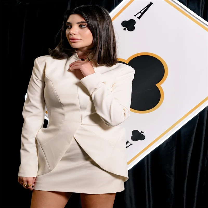 Elegant Stand Collar Slim Long Sleeves Button Jackets Hip Package Mini Skirts 2 Piece Sets - Image 11