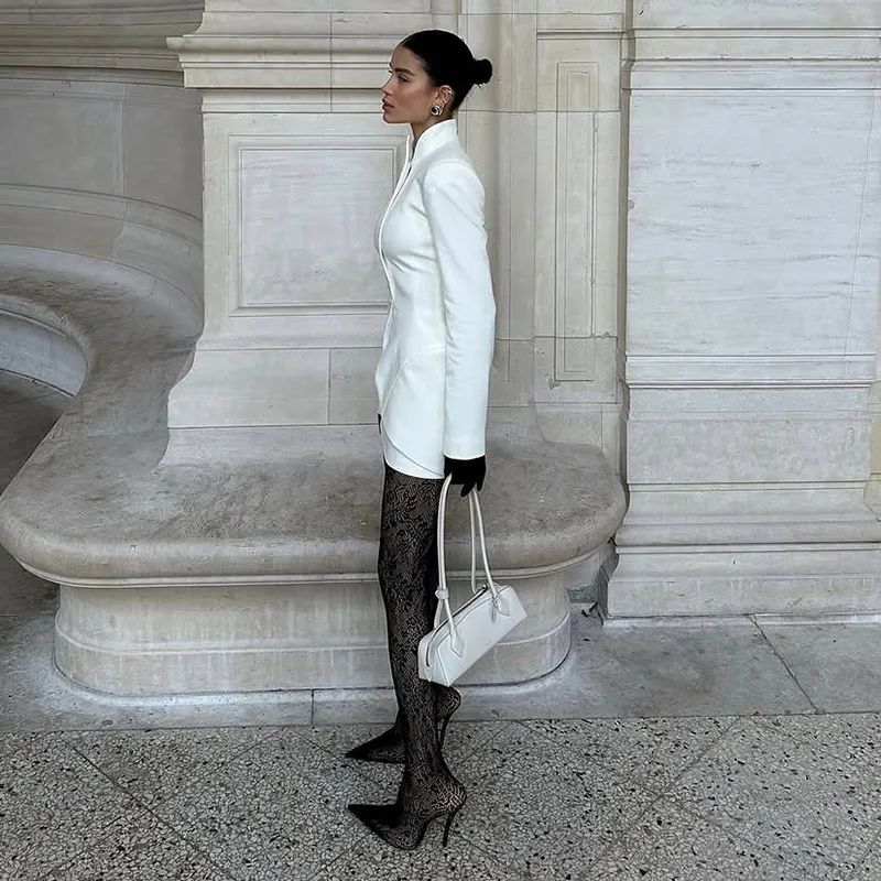 Elegant Stand Collar Slim Long Sleeves Button Jackets Hip Package Mini Skirts 2 Piece Sets - Image 6