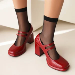 Elegant Strap Pumps Patent Leather Shallow High Heels
