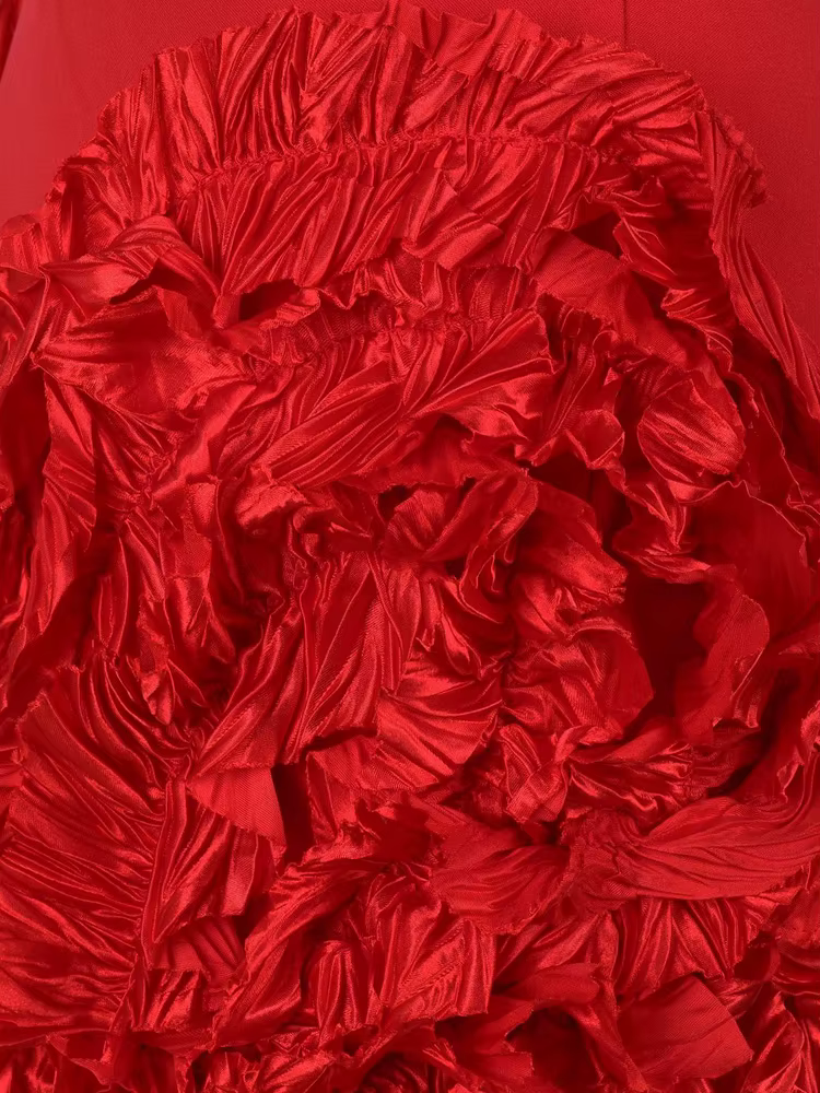 Elegant Strapless Irregular Ruffle Sleeveless Fringed Bandage Party Cocktail Midi Dress - Image 8