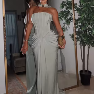 Elegant Strapless Sleeveless Scarf High Waist Vestidos Chic Evening Dresses