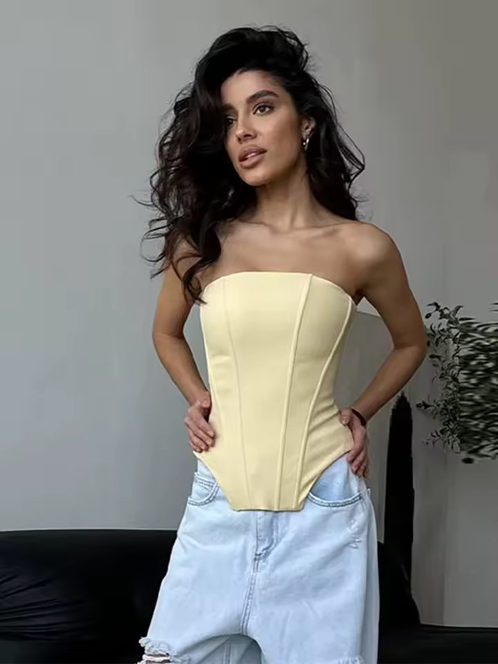 Elegant Strapless Slim Vest Solid Color Loose Short Two-Piece Jacket - Image 2