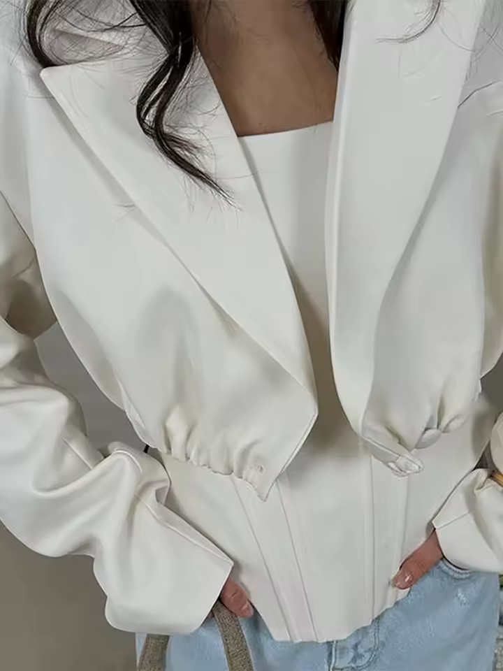 Elegant Strapless Slim Vest Solid Color Loose Short Two-Piece Jacket - Image 6