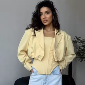 Elegant Strapless Slim Vest Solid Color Loose Short Two-Piece Jacket