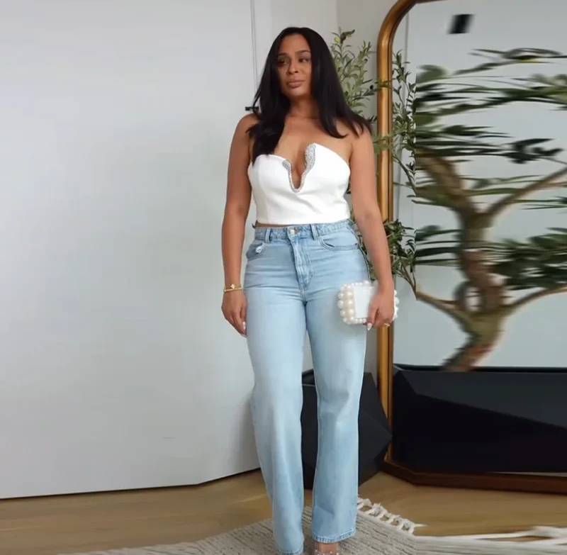 Elegant Strapless V-neck Backless Tube Vest Tops Hip Package Mini Skirt 2 Piece Sets - Image 4