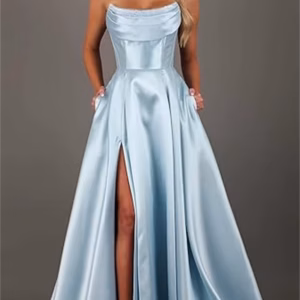 Elegant Strapless With Pocket A Line Wedding Corset Formal Evening Prom Maxi Dress