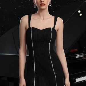 Elegant Sweetheart Adjustable Straps Striped Bodycon Mini Slip Dress