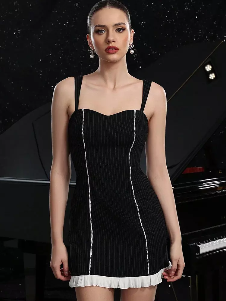 Elegant Sweetheart Adjustable Straps Striped Bodycon Mini Slip Dress