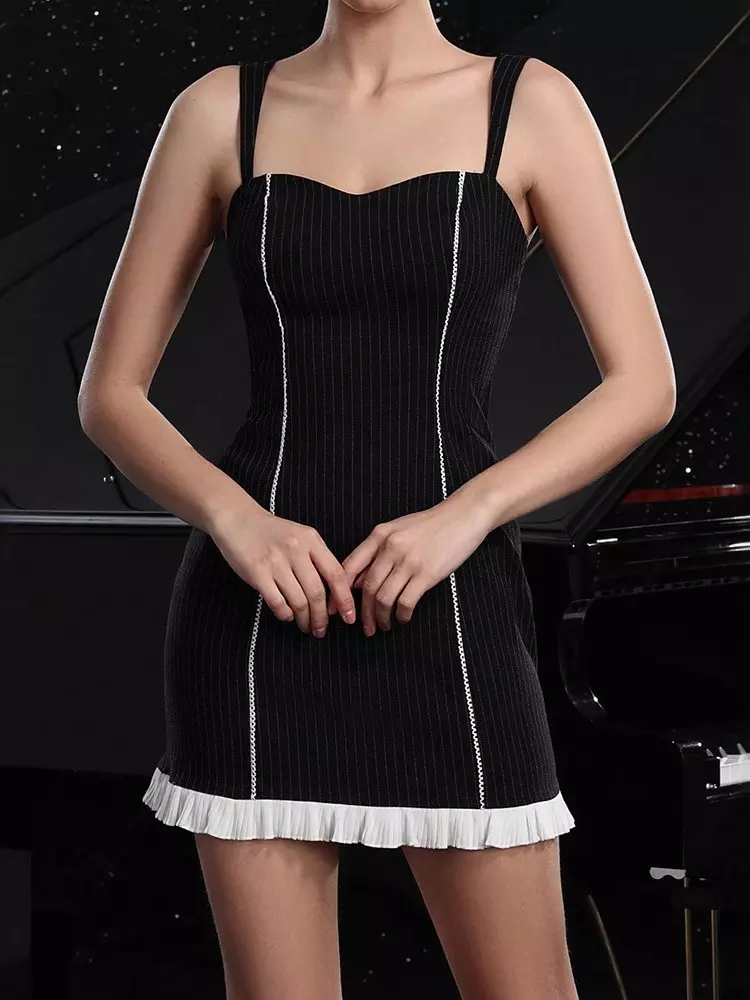 Elegant Sweetheart Adjustable Straps Striped Bodycon Mini Slip Dress - Image 2