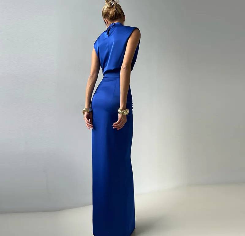 Elegant Turtleneck Sleeveless Top Single Breasted Short Tops Slim Split Skirt 2 Piece Sets - Image 5