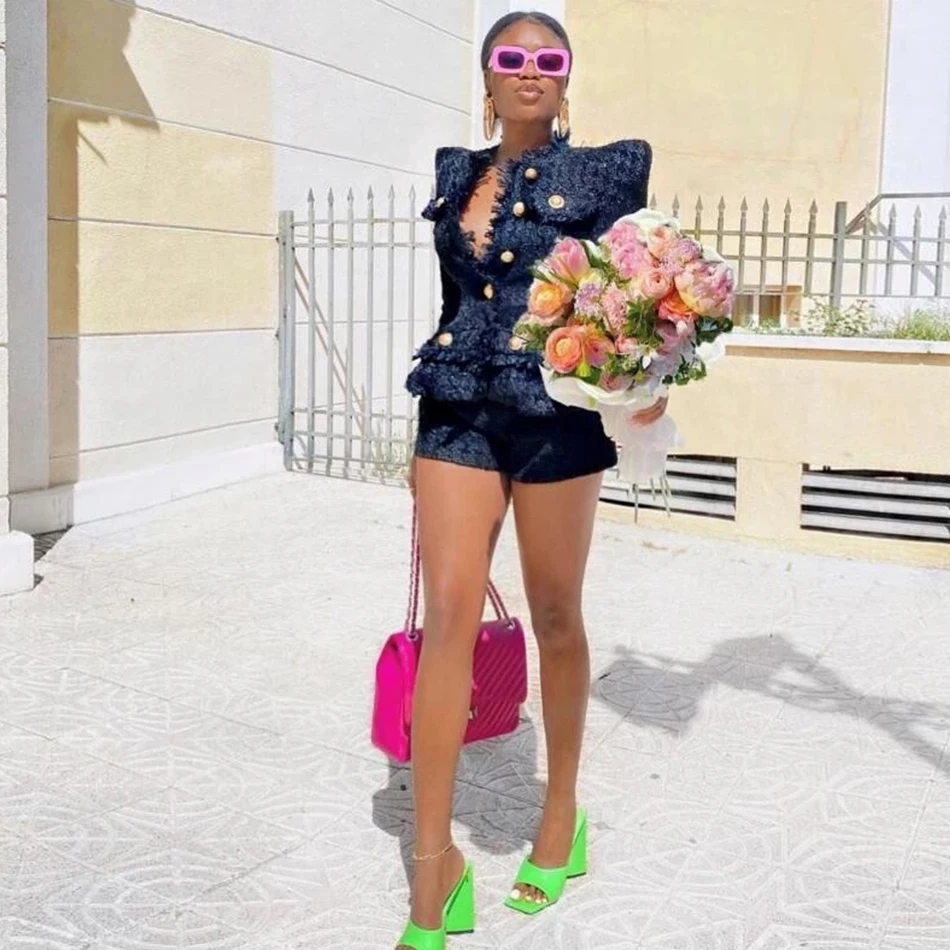 Elegant Tweed Single-breasted Slim Tassels Jacket And High Waist Shorts Suit Celebrity Party Two Piece Sets - Image 6