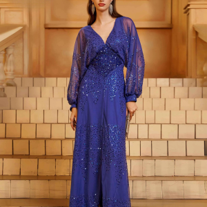 Elegant V Neck Sequin High Quality Floor-Length Maxi Dress