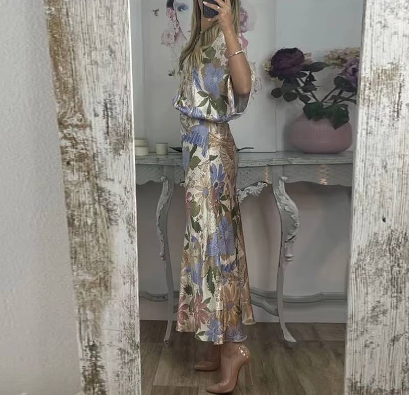 Elegant V-neck Half Sleeve Single Breasted Shirts Loose Waist Skirt 2 Piece Set - Image 4