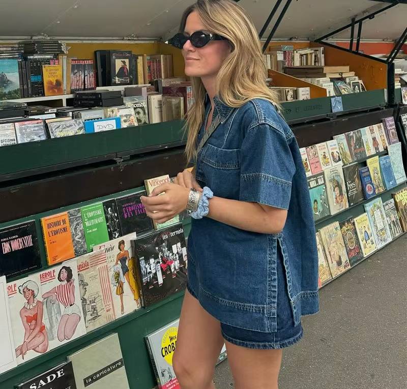 Elegant V-neck Patchwork Half Sleeve Split Shirt Mini Tops And Skirt 2 Piece Set - Image 3