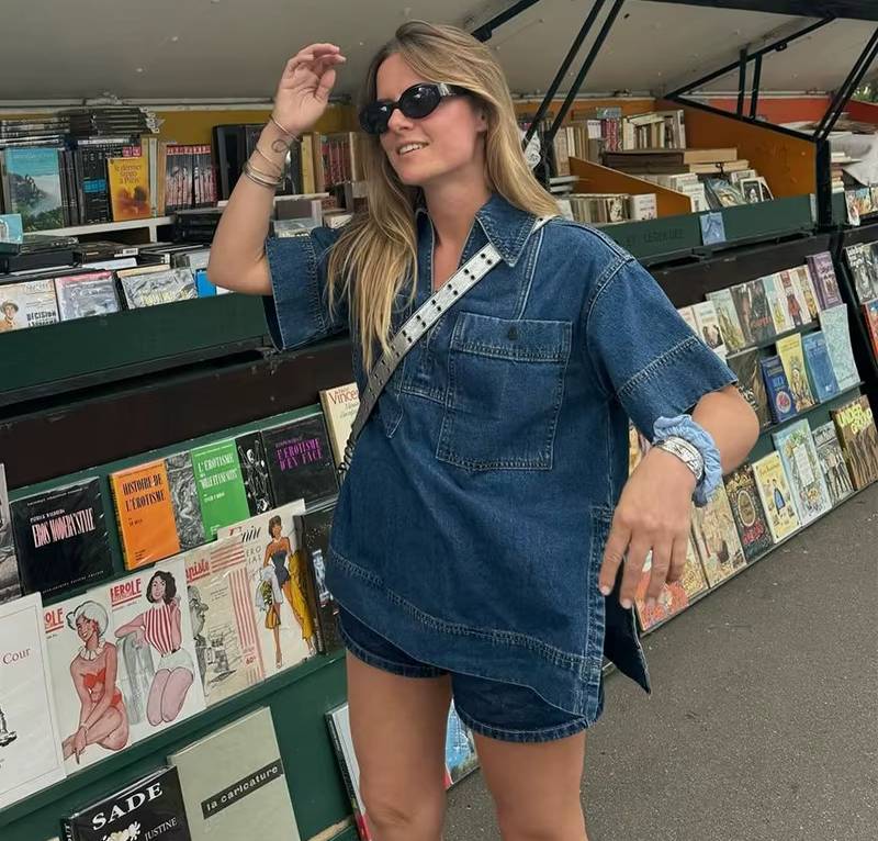 Elegant V-neck Patchwork Half Sleeve Split Shirt Mini Tops And Skirt 2 Piece Set - Image 4