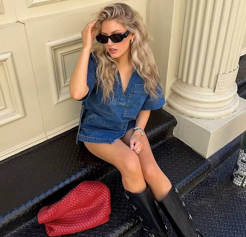 Elegant V-neck Patchwork Half Sleeve Split Shirt Mini Tops And Skirt 2 Piece Set - Image 7