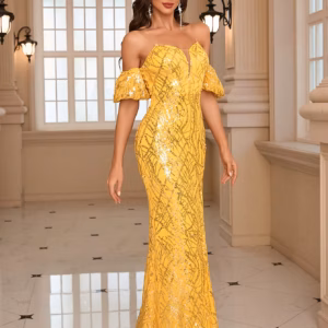 Elegant V-neck sequined Floor-Length sheath evening Maxi Dress