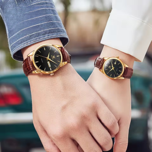 Elegant Waterproof Luminous Breathable Leather Strap Couple Quartz Watch