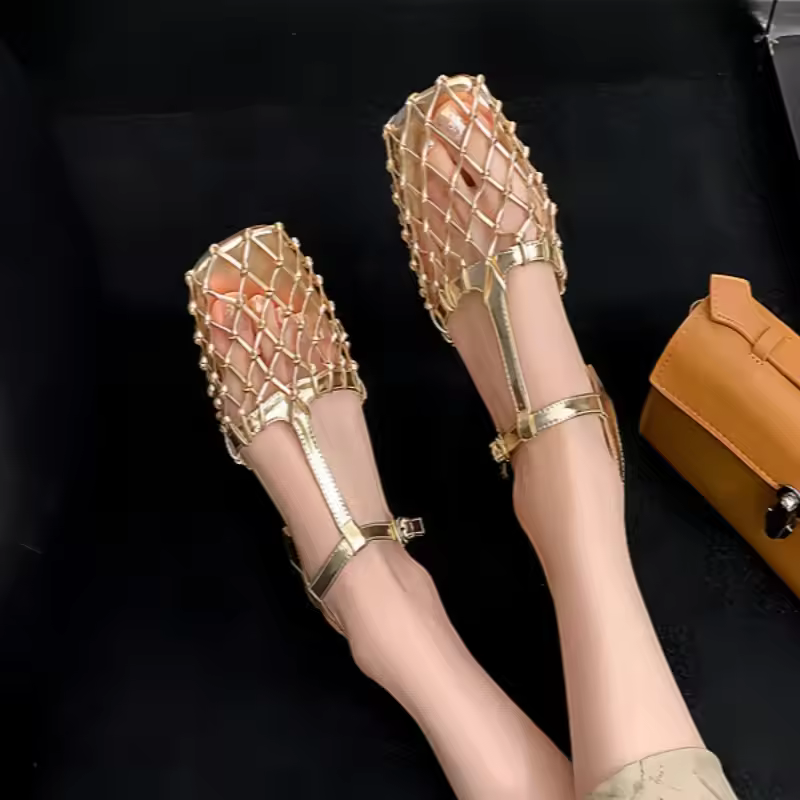 Elegant Weave Mesh Square Toe Low Chunky Designer Pumps Sandals