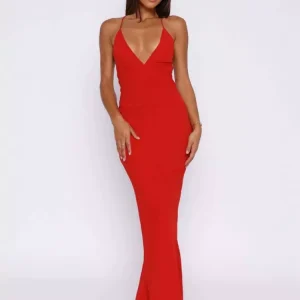 Elegant With Plunge V-neck Party Bodycon Maxi Slip Dress