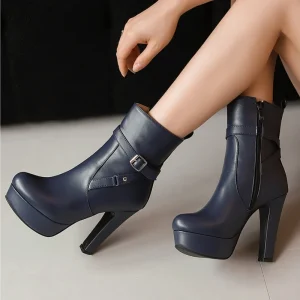 Elegant Zipper Platform Round Toe Concise Short Boot