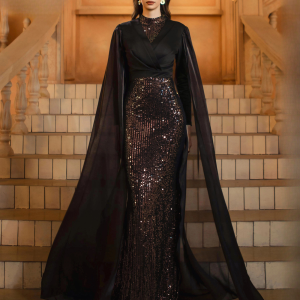 Elegant Zipper Sequin Flying sleeve Patchwork Floor Length Dresses