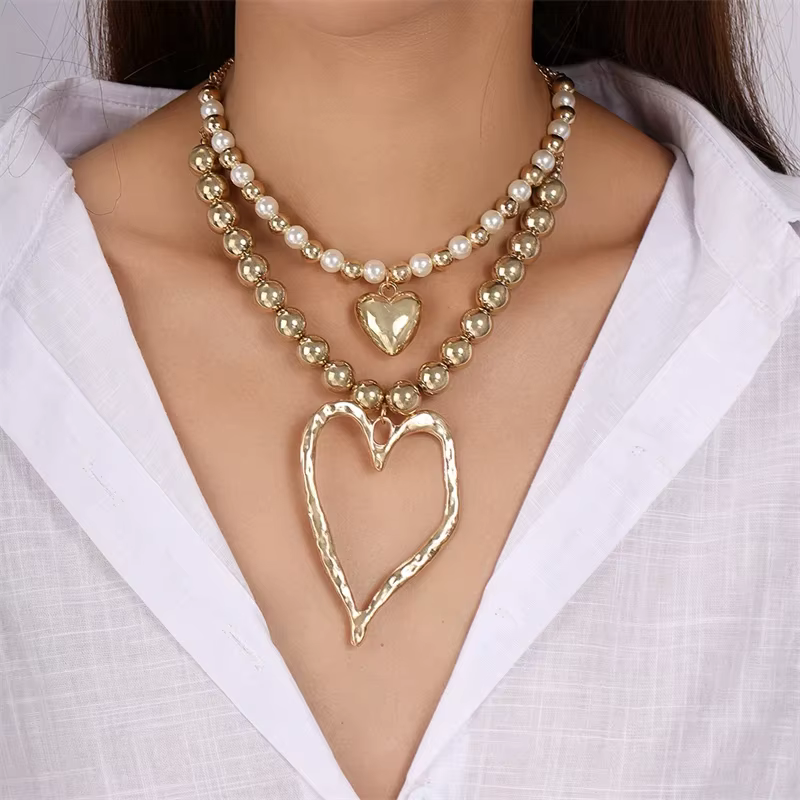 Exaggerated Hollow Big Heart Ball Beads Party Club Punk Necklace