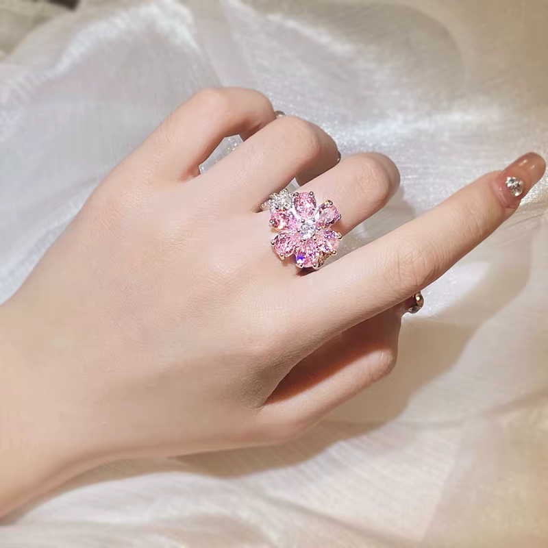 Exquisite Colorful Zircon 925 Silver Flowers Engagement Ring