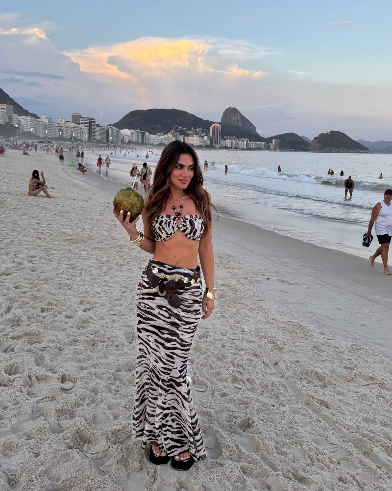 Fashion Printed Bead Chail Halter Bikini And Skirt Three-piece Beachwear Outfit - Image 2