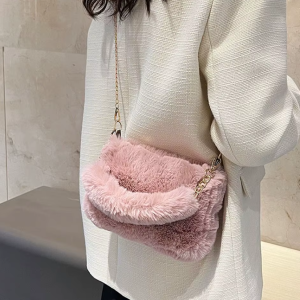 Fashion Fluffy Chain Underarm Solid Color Handbag Bag