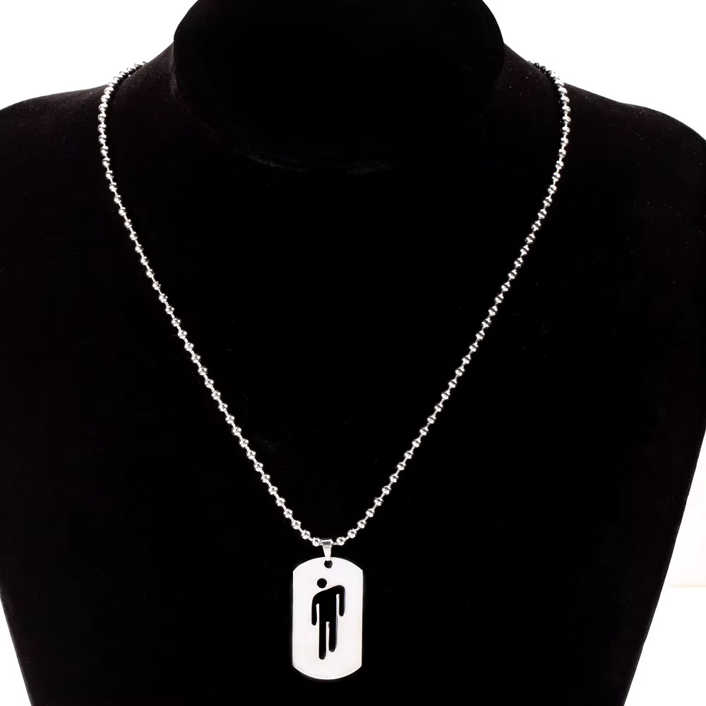 Fashion Skew Head Tag Stainless Steel Hip Hop Pendant Necklaces