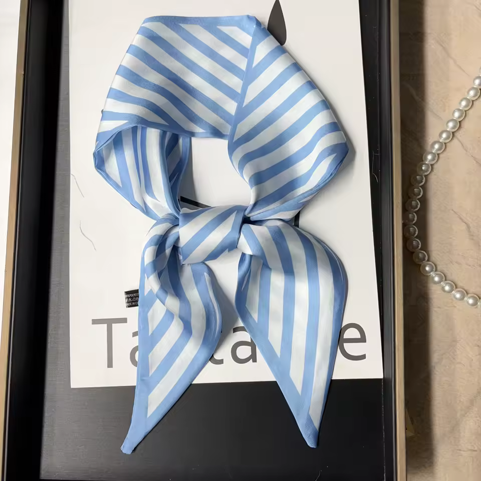 Floral Print Neck Tie Bag Silk Skinny Headscarves Hair Ribbon Scarf