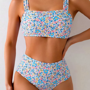 Floral Print Swimsuits Beahwear High Waisted Two Pieces Bikinis Sets