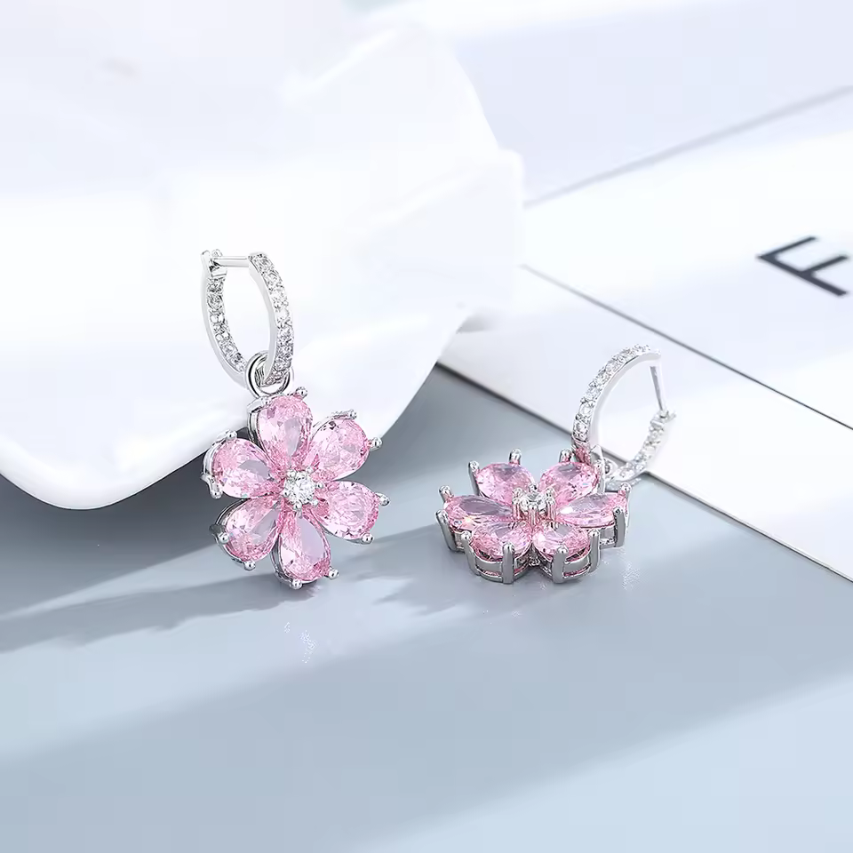 Flower Sparkling Zircon S925 Sterling Silver Drop Earrings
