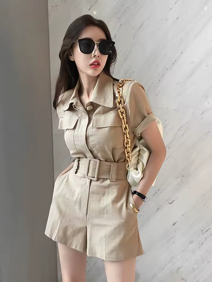 Formal Short Cropped Tops Shirt Blouse And Shorts 2 Pieces Outfit