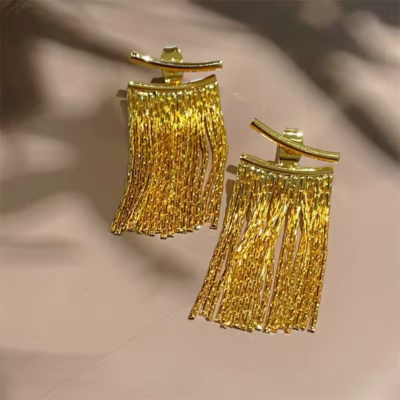 Geometric Metal Tassel Wedding Daily Dangle Earrings