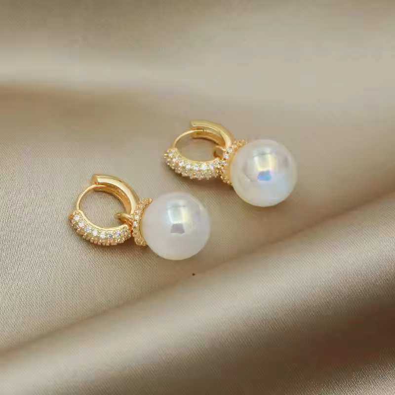 Geometric Pearl Circle Ear Button Design Eardrop Earring