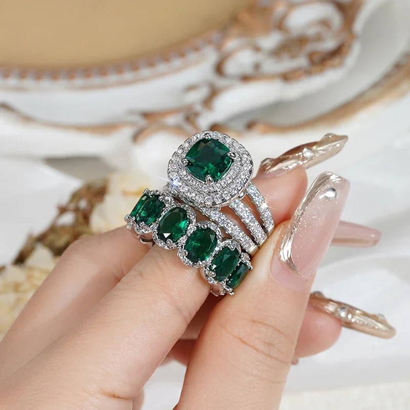 Gorgeous Brilliant Zirconia Engagement Party High-quality Finger 2Pcs Set of Rings - Image 9