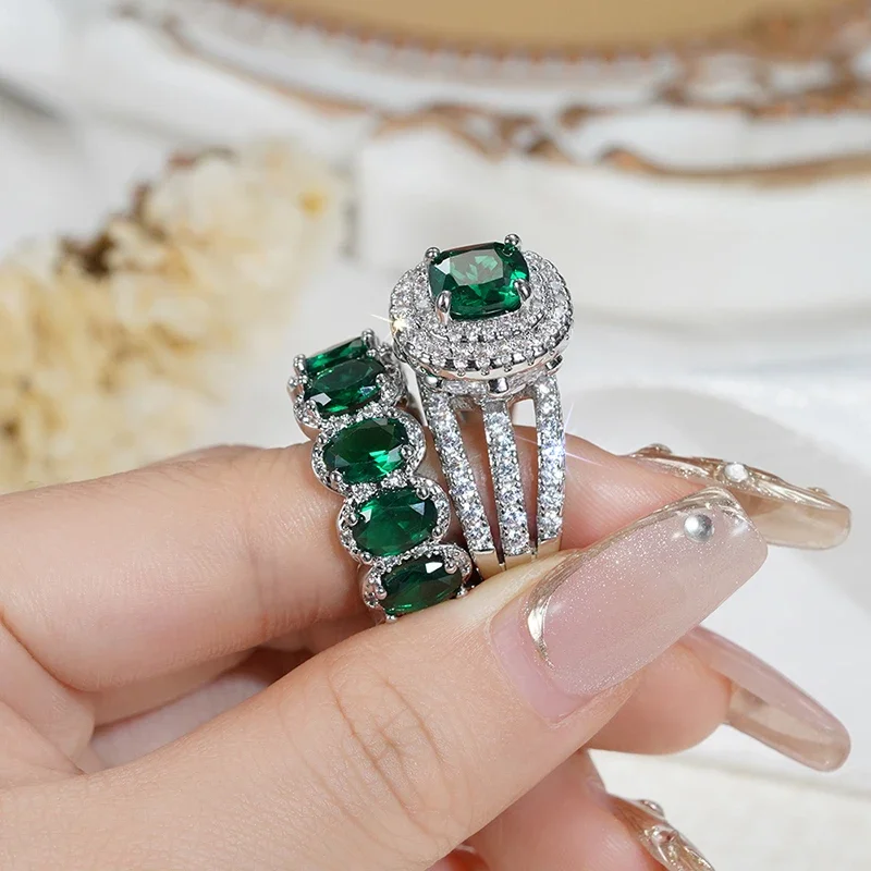 Gorgeous Brilliant Zirconia Engagement Party High-quality Finger 2Pcs Set of Rings - Image 8