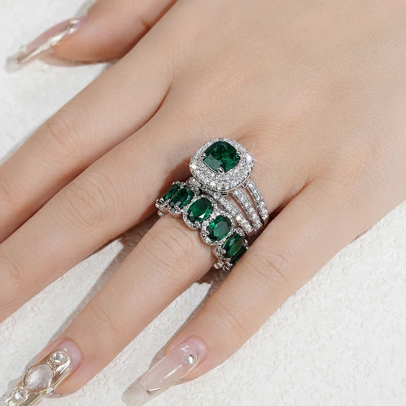 Gorgeous Brilliant Zirconia Engagement Party High-quality Finger 2Pcs Set of Rings - Image 6