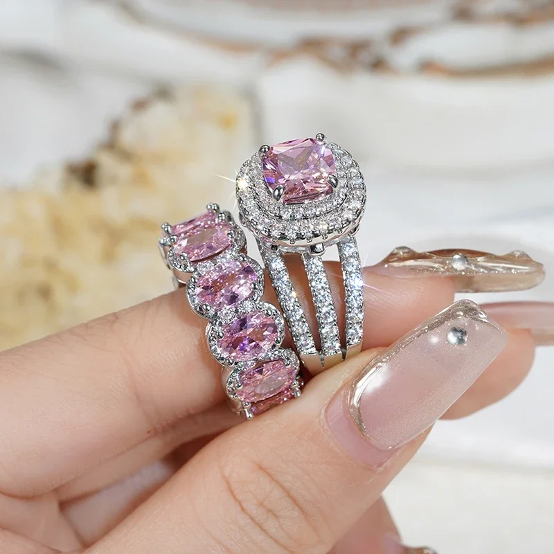 Gorgeous Brilliant Zirconia Engagement Party High-quality Finger 2Pcs Set of Rings - Image 13