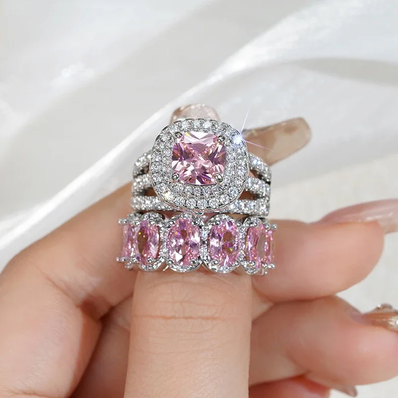 Gorgeous Brilliant Zirconia Engagement Party High-quality Finger 2Pcs Set of Rings - Image 12