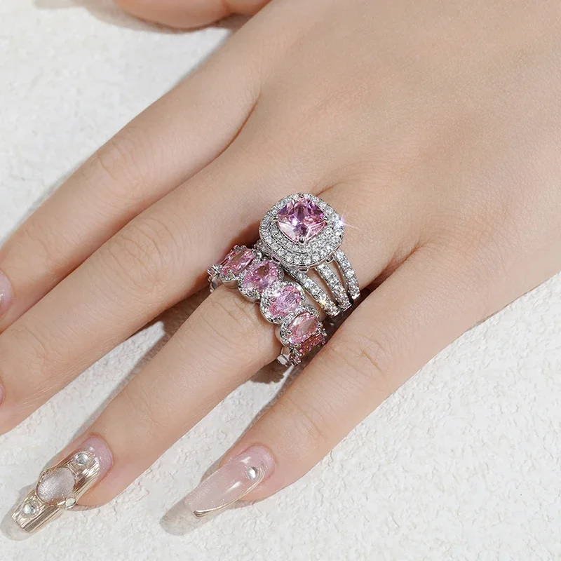 Gorgeous Brilliant Zirconia Engagement Party High-quality Finger 2Pcs Set of Rings - Image 11
