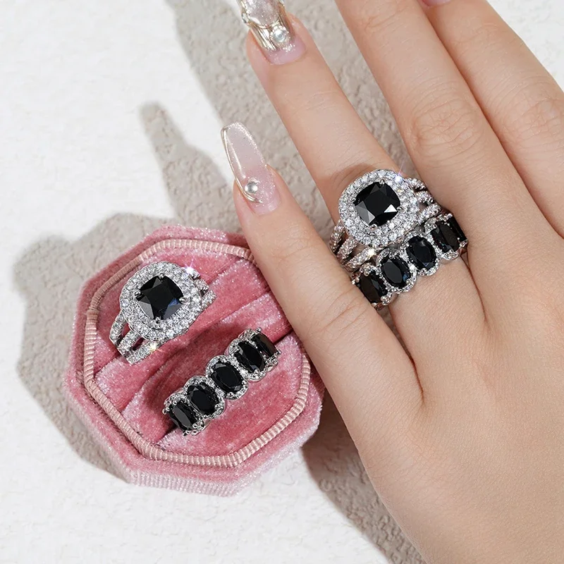 Gorgeous Brilliant Zirconia Engagement Party High-quality Finger 2Pcs Set of Rings - Image 20