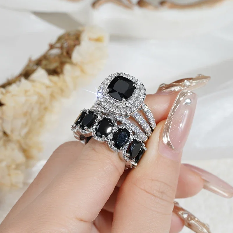 Gorgeous Brilliant Zirconia Engagement Party High-quality Finger 2Pcs Set of Rings - Image 19